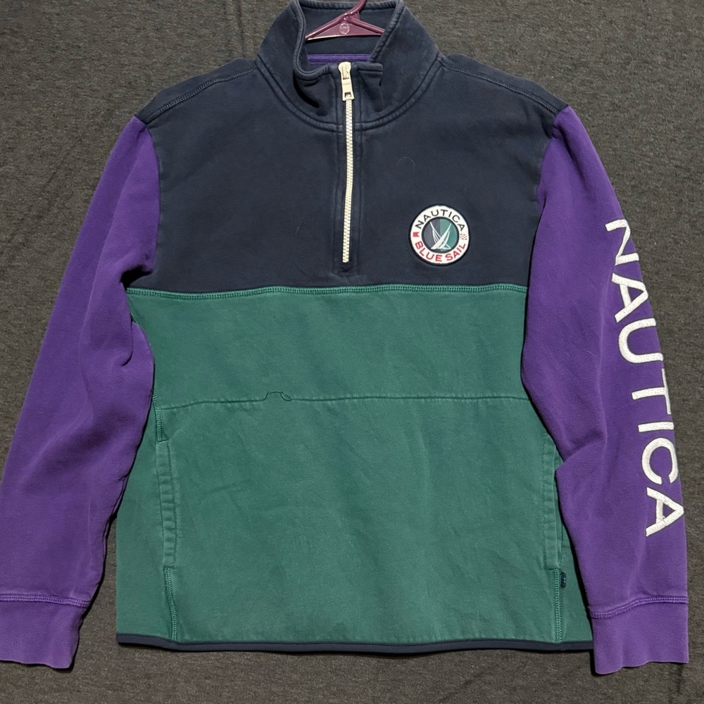 Vintage Nautica Blue Sail Men's Half-Zip Sweater